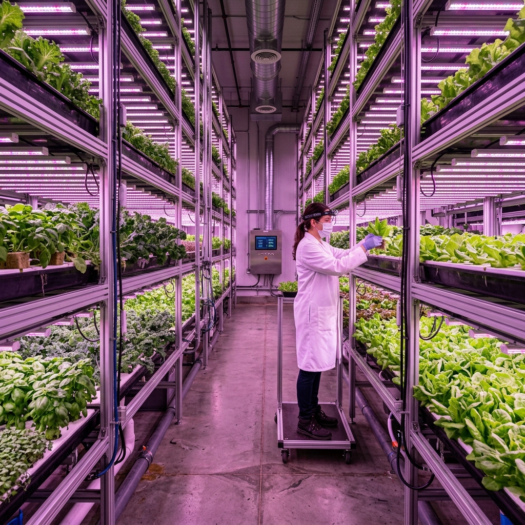 Nowoczesna farma wertykalna z systemem LED